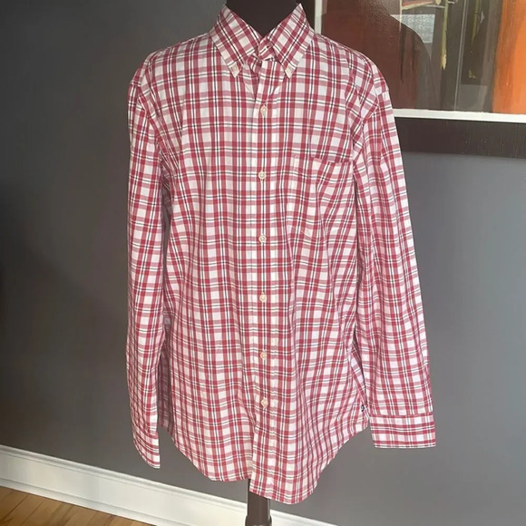 CHAPS red/white/black plaid button down shirt. NWT. Small. - Picture 1 of 4
